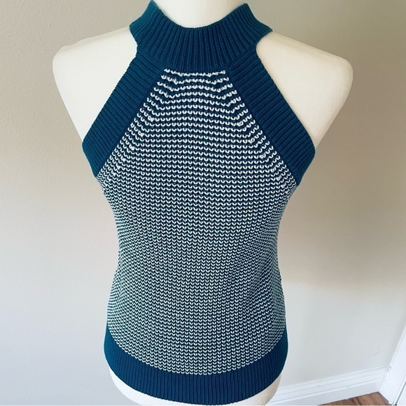 💙 LOFT Teal & White Halter Sweater Tank – Sleeveless, Size XS - Picture 10 of 11
